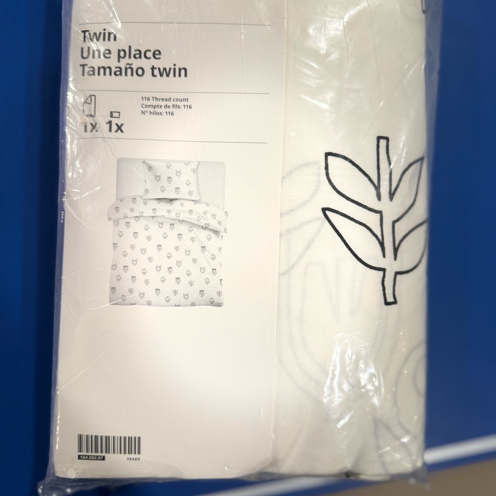IKEA Twin Duvet Cover - White with Black Leaf Design